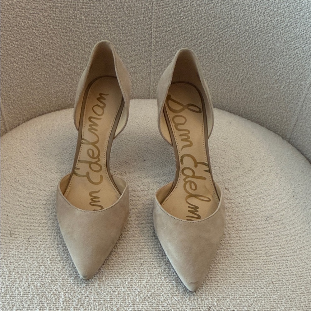 Sam Edelman Suede D'Orsay Pointed-Toe Pumps in Beige Taupe